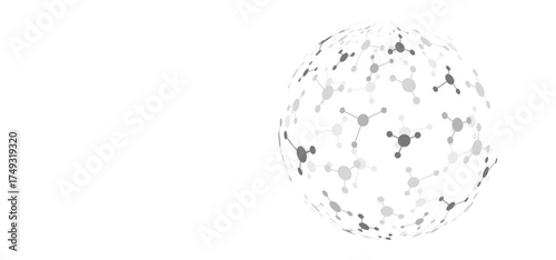 sfera, chimica, particelle, atomi, molecole, sfondo bianco	
