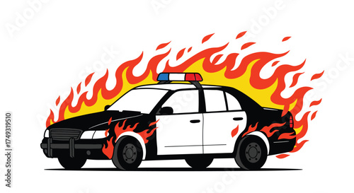 Burning Police Car with Flames