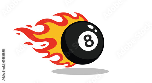 Black 8Ball Pool Ball Engulfed in Flames.