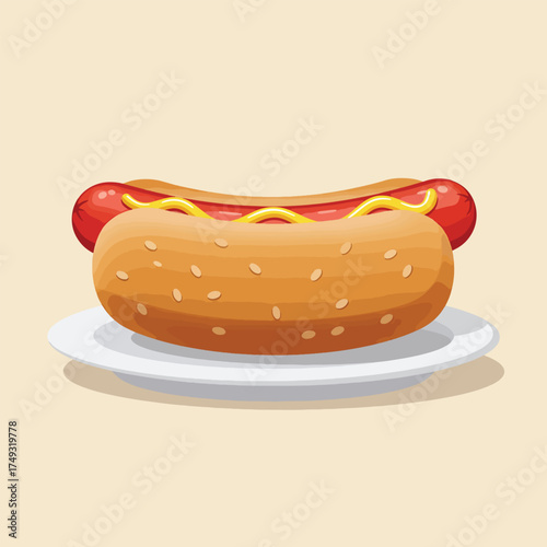 Delicious Hot Dog with Mustard on a Sesame Seed Bun.