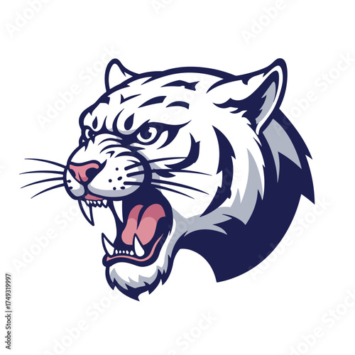 Fierce White Tiger Head Roaring with Aggressive Expression.