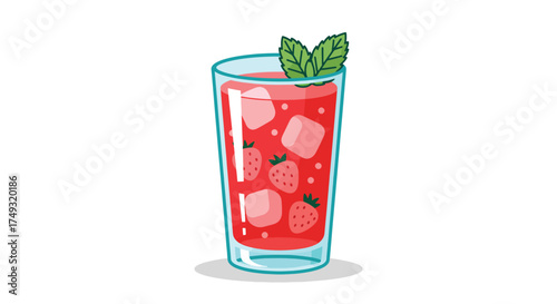 Refreshing Red Berry Cocktail with Ice and Mint Garnish.