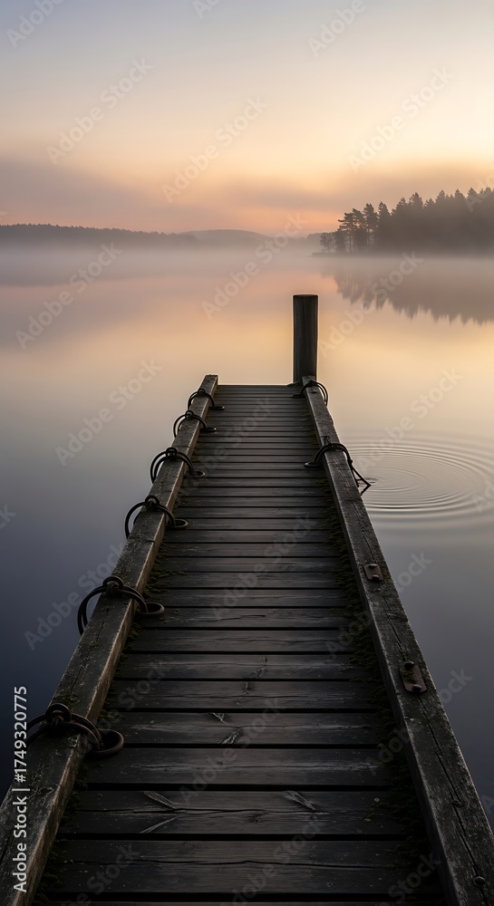 Fototapeta premium Pier into Serenity - A Tranquil Lakeside Dawn.
