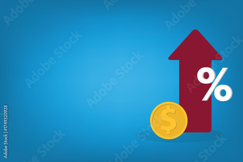 Increased income or revenue, capital gain, increased sales turnover, dollar and arrow with percentage sign	