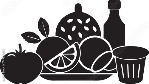 Diverse food icons and silhouettes for culinary design projects
