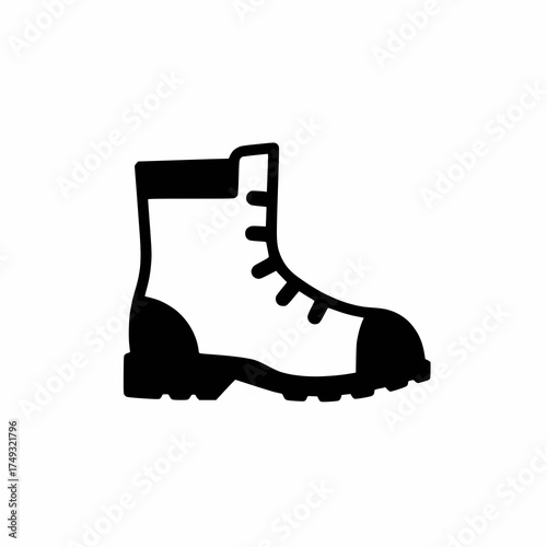 black and white protective shoe required symbol, boot silhouette, flat vector