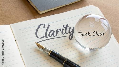 Crystal Ball on Notebook with Clarity Written for Clear Thinking