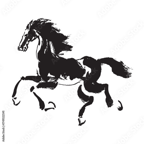 Oriental Chinese New Year Horse Background Vector Drawing.