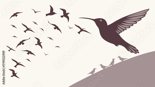 Leader Hummingbird Inspiring Team of Birds for Business Growth and Collaborative Success