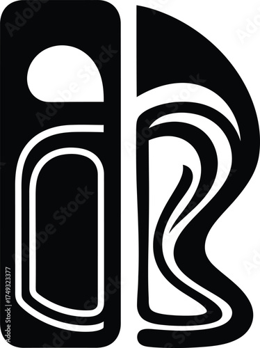 Abstract black and white graphic design with flowing lines and geometric shapes symbolizing duality