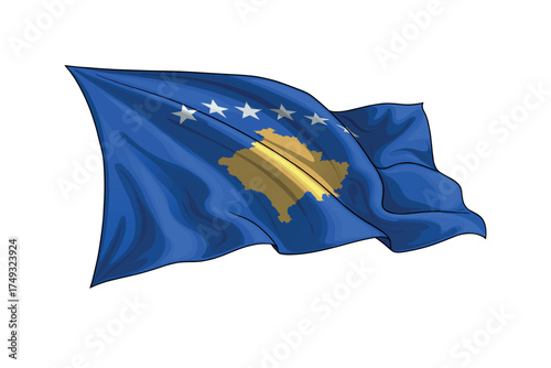 Kosovo flag illustration showing national colors waving on white background
