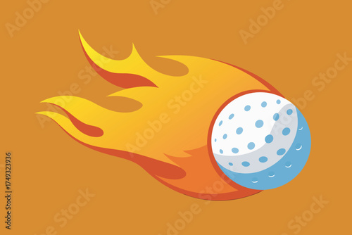 Fiery golf ball illustration with dynamic flames