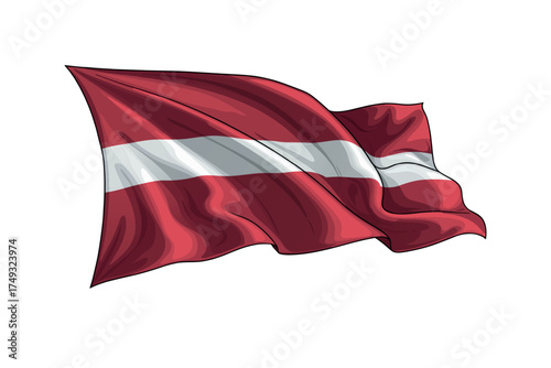 Latvia flag illustration showing national colors waving on white background