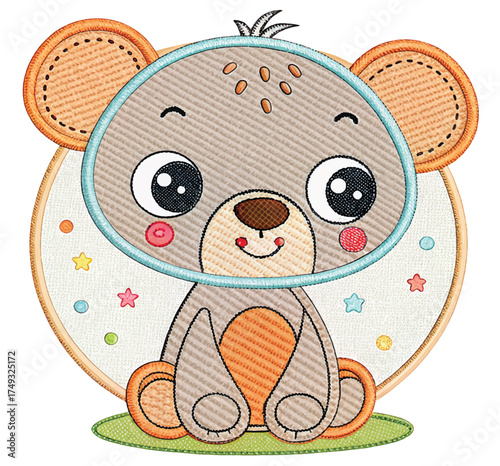 Adorable cartoon bear with cute smile, perfect for baby shower invitations, nursery decor, or children's books, bringing joy and warmth to any project