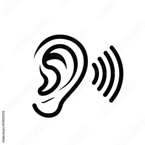 Minimal outline human ear with sound waves icon, hearing icon and logo symbol, audio vector illustration, communication, technology, modern flat Icon