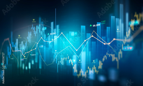 Stock market investment trading graph growth.Investment finance chart,stock market business and exchange financial growth graph.	
Dynamic stock market trade showing global finance.