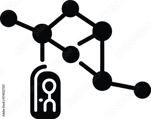 Abstract network of connected nodes with a single human silhouette icon representing individual connection