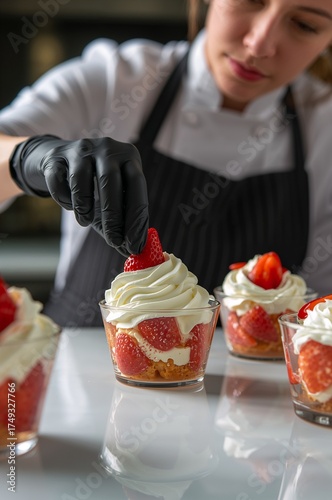 young woman eating cake in cafe