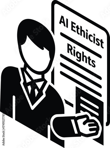 Ai ethicist holding document outlining rights and responsibilities in artificial intelligence development