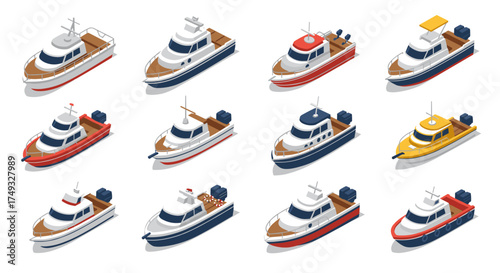 Isometric yacht collection: modern marine design in diverse styles and colors