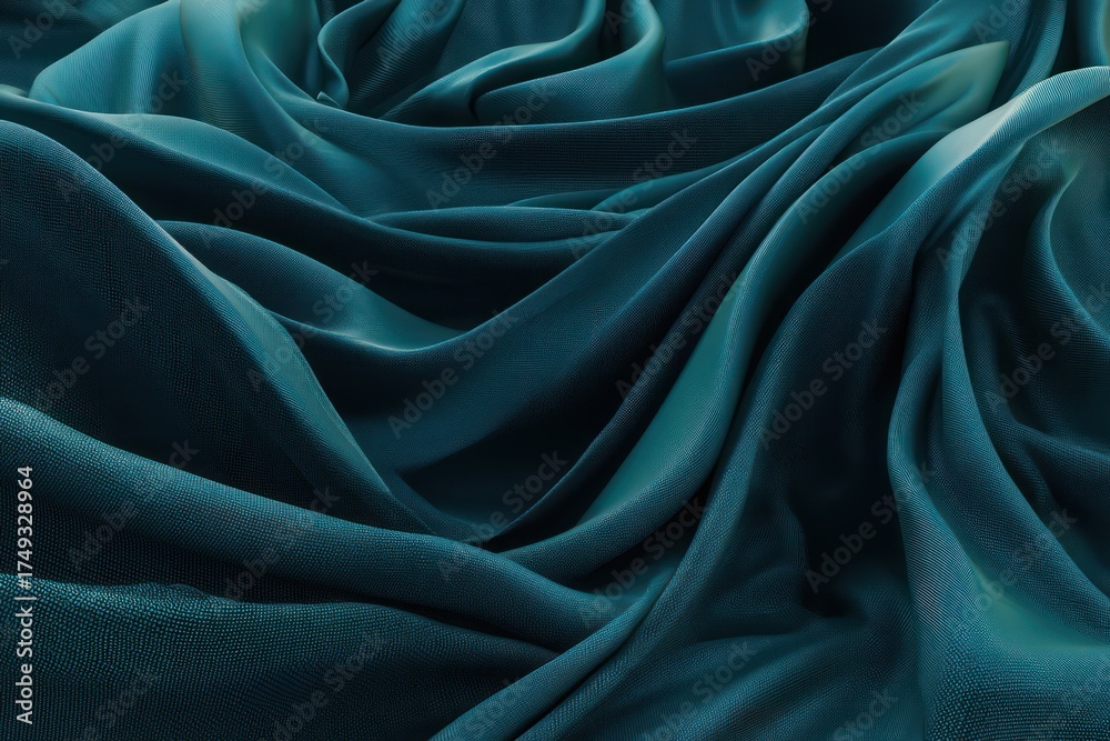 Fototapeta premium Luxurious Emerald Blue Silk Drapery Abstract 3D Render