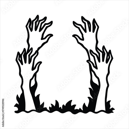 Zombie hands rising from ground creating frame