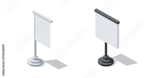 Isometric blank banners on stands with shadows for advertisement