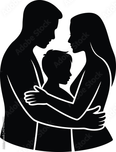 Family embracing silhouette parents child