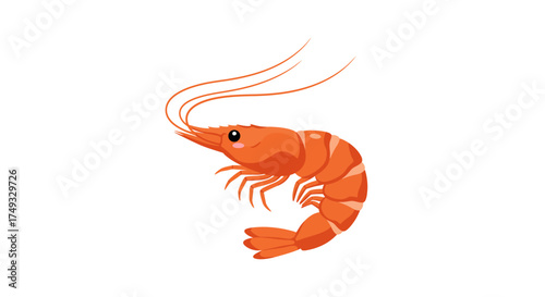 Cartoon Shrimp Illustration with Orange Color and Long Antennae.