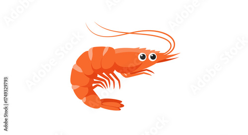 Cartoon Shrimp Illustration with Orange Shell and Long Antennae.