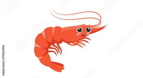 Cute Cartoon Shrimp with Big Eyes and Long Antennae.