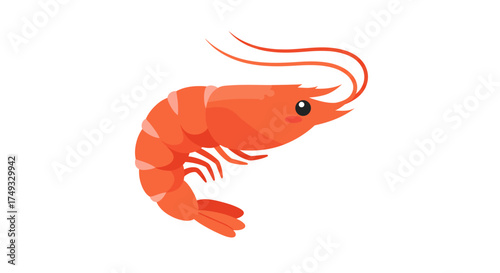 Cartoon Shrimp Illustration with Curled Body and Long Antennae.
