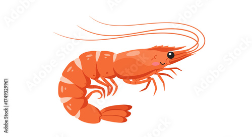 Cartoon Shrimp with Orange Body and White Stripes Illustration.