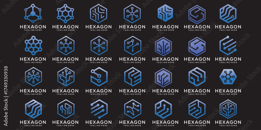 Collection of abstract hexagon logo design  graphic icons vector for  business and technology  hexagon symbol graphic