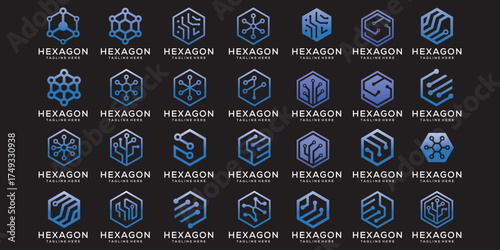 Collection of abstract hexagon logo design  graphic icons vector for  business and technology  hexagon symbol graphic