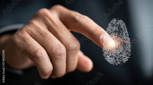 Fingerprint authentication action business environment digital security concept close-up view technology innovation