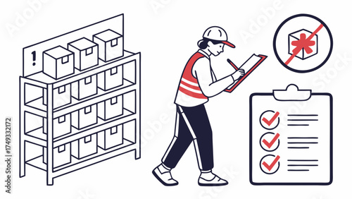 Quality Control Inspector Checking Warehouse Inventory for Defects and Compliance Using Checklist for Efficient Supply Chain