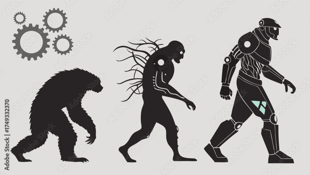 Fototapeta premium Human to Robot Evolution with AI Technology Futuristic Cyborg Advancement for Digital Transformation and Innovation