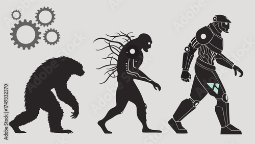 Human to Robot Evolution with AI Technology Futuristic Cyborg Advancement for Digital Transformation and Innovation