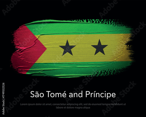 Sao Tome and Principe National flag brush painted on black background