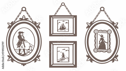 Vintage Ornate Framed Art. Classic Historical Illustrations for Elegant Home Decor, Interior Design, and Publishing.