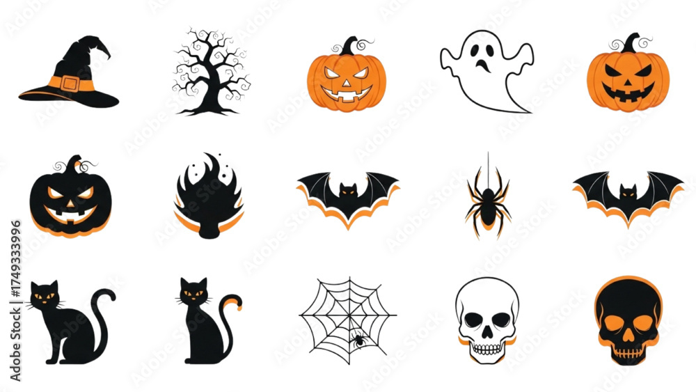 Naklejka premium Halloween Festival Vector Illustration Icon Set – Spooky Holiday Elements