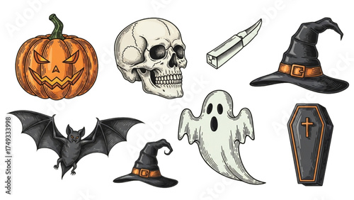 Halloween Festival Vector Illustration Icon Set – Spooky Holiday Elements