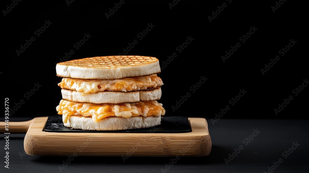 custom made wallpaper toronto digitalStacked Grilled Cheese Sandwiches on Wooden Board with Black Background, Close-Up of Delicious and Savory Meal, Gourmet Treat
