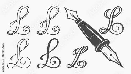 Elegant Calligraphic Letter L Designs and Fountain Pen Artistic Script Monograms for Luxury Branding Wedding Invitations Graphic Design