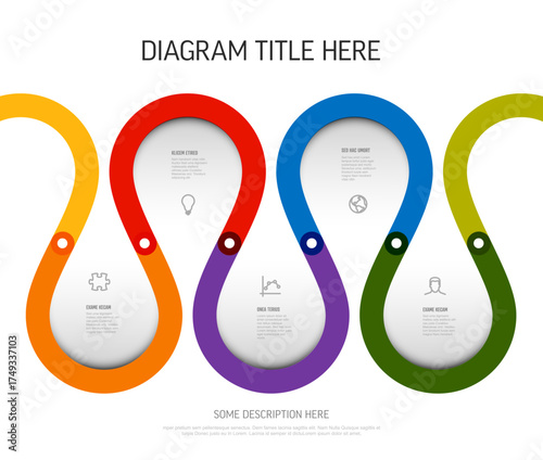 Infographic template featuring wavy, colorful design elements with embedded icons and text placeholders, ideal for presenting information. Perfect for various business and educational presentations.
