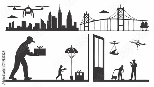 Modern E-commerce Delivery and Urban Logistics with Drone Automation for Fast Online Shopping