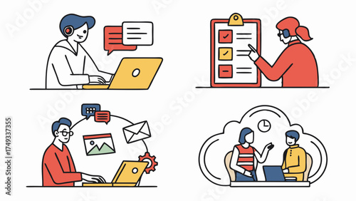 Modern Professionals Working Online Digital Marketing Customer Support Remote Team Collaboration Project Management Business Productivity