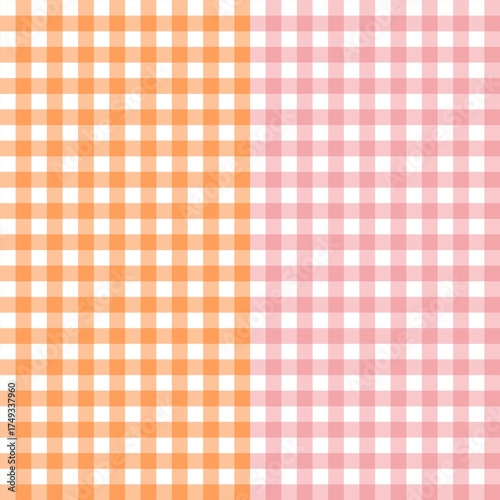 Wallpaper Mural Autumn gingham plaid pattern background in warm orange and pink tones. Seamless checkered fabric texture perfect for fall design, textile, or cozy seasonal decor. Torontodigital.ca