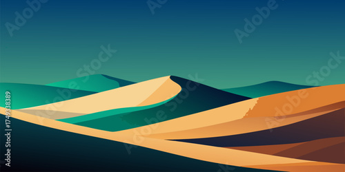 Stylized desert dunes under a teal sky sand landscape